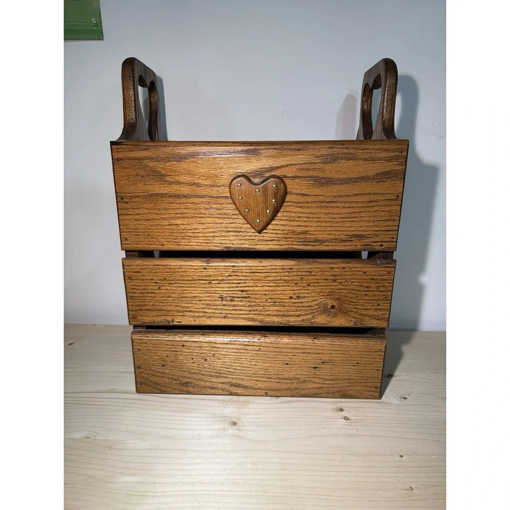 Vintage Wooden Farmhouse Heart Cutout Magazine Rack Basket Cottage Core - Picture 2 of 7